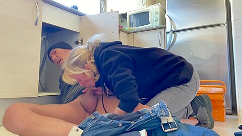 Blowjob To The Plumber In My Kitchen - Hot Wife