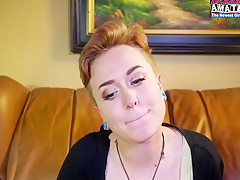 Blue Eyed Blonde Beauty Micah Fills Her Mouth With Warm Cum!