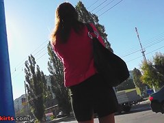 Brunette Hair upskirt cutie in hot heels