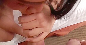 Brunette Ladyboy in Black Panties gives her Boyfriend a Blowjob in Bed