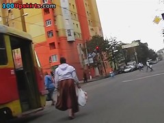 Bus upskirt with a skinny golden-haired