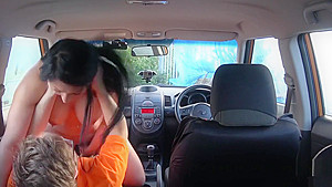 Busty Tanned Babe Fucks In Driving School Car