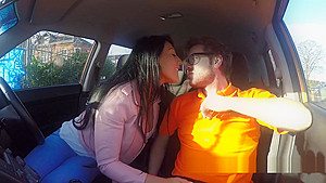 Busty Tanned Babe Fucks In Driving School Car