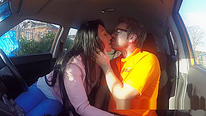 Busty Tanned Babe Fucks In Driving School Car