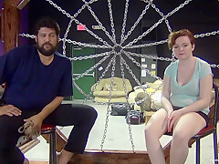 Busty redhead gets tied up with rope and teased