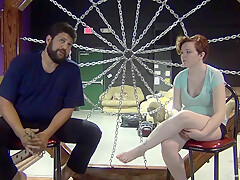 Busty redhead gets tied up with rope and teased
