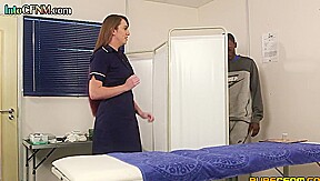 CFNM IR nurses in uniform and heels suck black cock in 3way