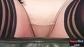 CFNM MILF in black stockings filming guy in HJ action