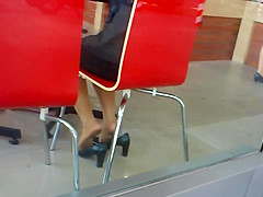Candid Asian Nylon Shoeplay Feet Legs in Cafe