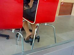Candid Asian Nylon Shoeplay Feet Legs in Cafe