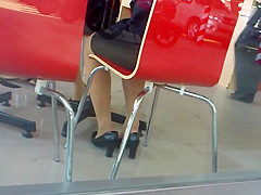 Candid Asian Nylon Shoeplay Feet Legs in Cafe
