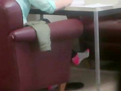 Candid Feet In Socks at Library