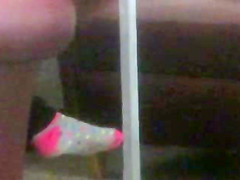 Candid Feet In Socks at Library