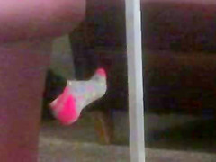 Candid Feet In Socks at Library