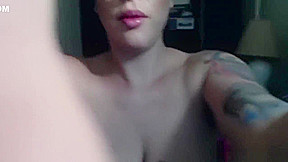 Chubby tattooed brunette with big tits masturbates with toys
