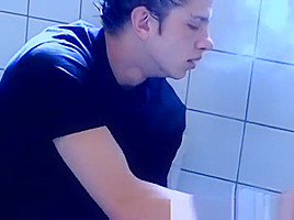 Cigar smoker jerks off in the bathroom and cums solo