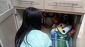 Cindy Starfall seduces a plumber when she sees his cock