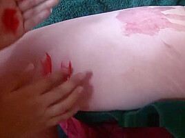 Collared hairy amateur gets body painted by aggressive girlf
