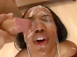 Cum faced black girl calls white girl to eat cum off her
