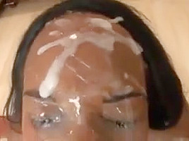 Cum faced black girl calls white girl to eat cum off her