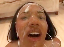 Cum faced black girl calls white girl to eat cum off her