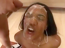 Cum faced black girl calls white girl to eat cum off her