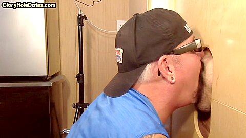 Cum in mouth gaydaddy sucks gloryhole cock at his home