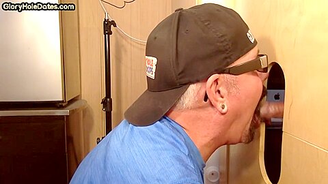 Cum in mouth gaydaddy sucks gloryhole cock at his home