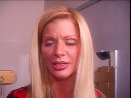 Cute blond made to stuff her nylons in her throat