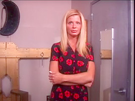 Cute blond made to stuff her nylons in her throat