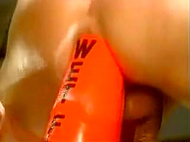 Cute guy takes massive toy traffic cone fist