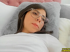 Cute teen 18+ Latina In Glasses Fucks And Sucks Her Dildo