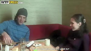 Cute teen 18+ brunette having sex in sushi bar
