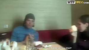 Cute teen 18+ brunette having sex in sushi bar