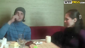Cute teen 18+ brunette having sex in sushi bar