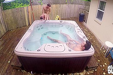 Dark Haired And Tim Hanes - Valentino Lets His Horny Bf Fuck Him Next To The Hot Tub