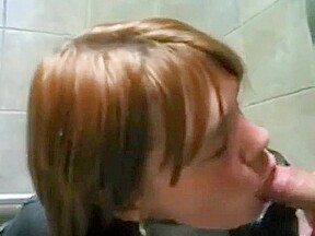 Dirty red head cunt enjoys cum in the public toilet