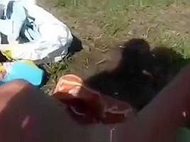 Doggy style outdoor sex on a picnic