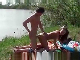 Doggy style outdoor sex on a picnic