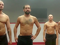Ebony wrestling dude cocksucked by group