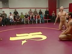 Ebony wrestling dude cocksucked by group