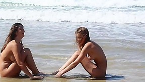 Elly and Scarlett Morgan Nude Swim on beach