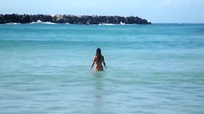 Elly and Scarlett Morgan Nude Swim on beach