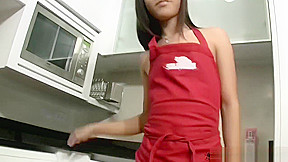 Erotic shemale gets her ass wet and messy in the kitchen