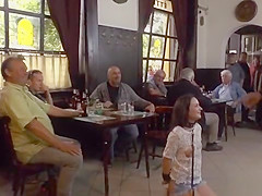 Euro slave sucks big cock in a pub