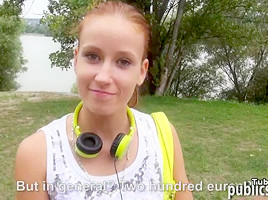 Eurobabe fucked with two horny guys in public for cash