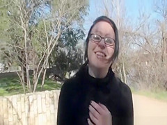 Exhibitionist goth chick flashing in public