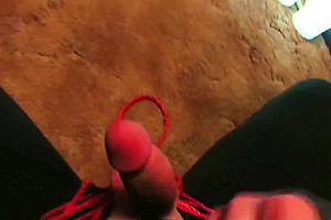 FIT TRANS GIRL PLAYS WITH BULGE AND THEN WANKS