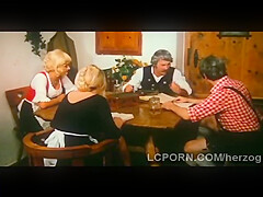 Farm Old Man Pleases Younger Blondie On His Dining Tabl