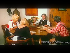 Farm Old Man Pleases Younger Blondie On His Dining Tabl